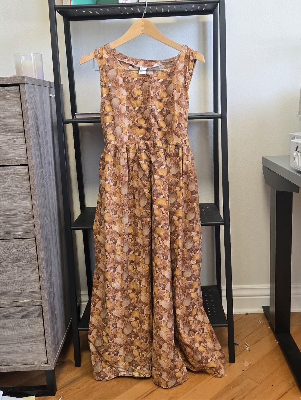 BoHo Handmade Abstract Pebble Print Maxi Dress with Pockets
